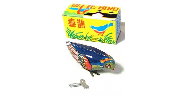 Wind up clockwork pecking song blue bird magpie tin toy vintage retro gift OJ