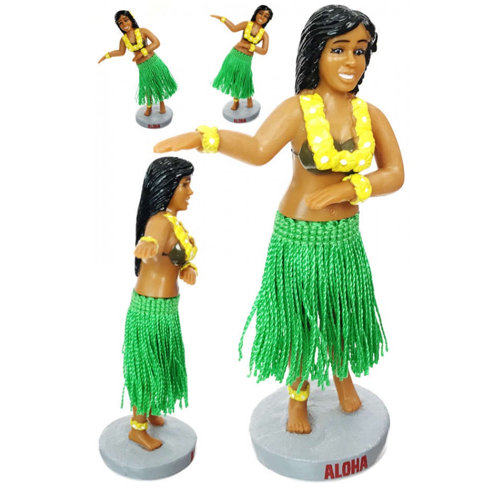 Dashboard Hula Girl Dancing Mini Doll Hawaiian Hawaii Aloha Islands Green Skirt 