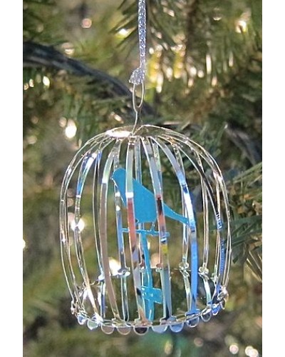 Bird Cage Silver Christmas Ornament