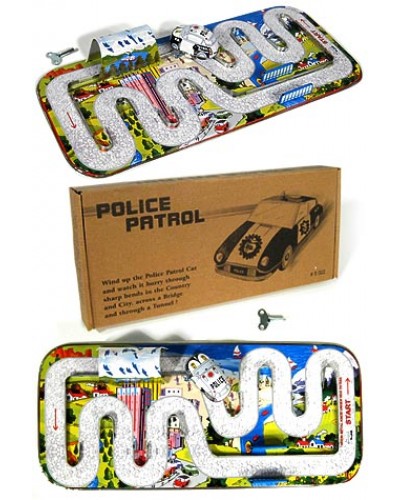 Police Car Wind Up Tin Toy Playset 