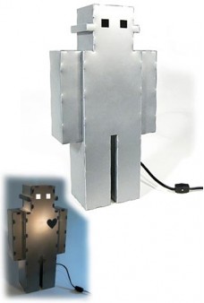 Silver Robot Lamp with Glowing Heart
