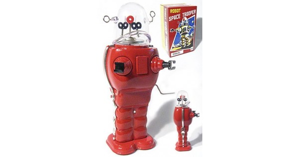 Robby the Robot Space Trooper Tin Toy Crank Wind Red 1950's Design SALE! 