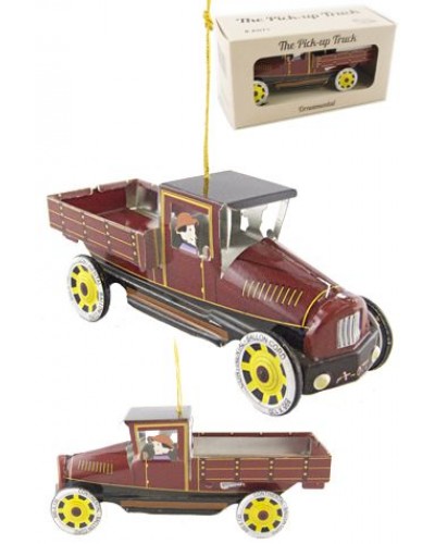 Maroon Pickup Truck Ornament Tin Toy