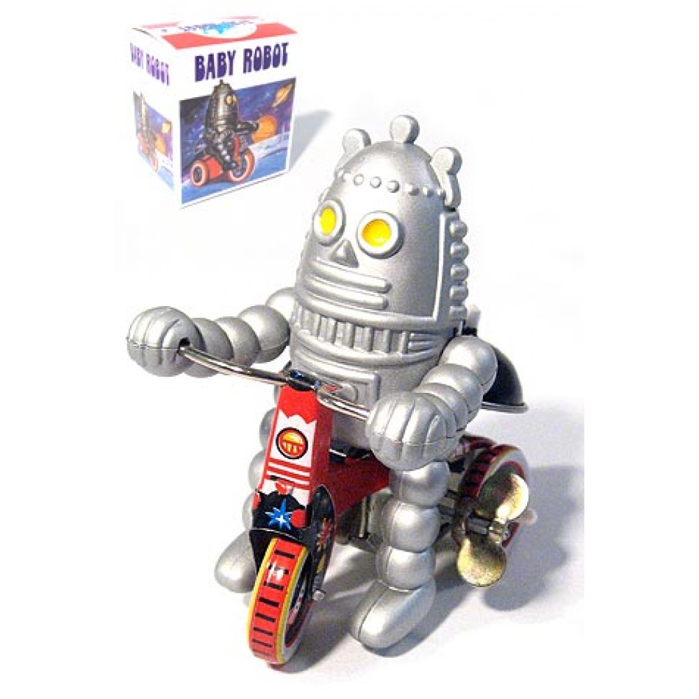 Robot Racer Tin Toy Car Windup with Clanging Bell Red Edition 