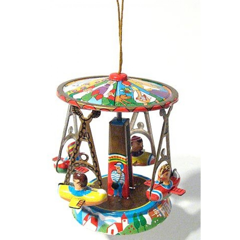 Wind Up Fairground Carousel Airplanes Planes Mechanical Tin Toy Collectibles 