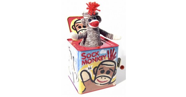 SOCK MONKEY JACK IN THE BOX SMJB CLASSIC TIN TOY MUSICAL CIRCUS STYLE APE 